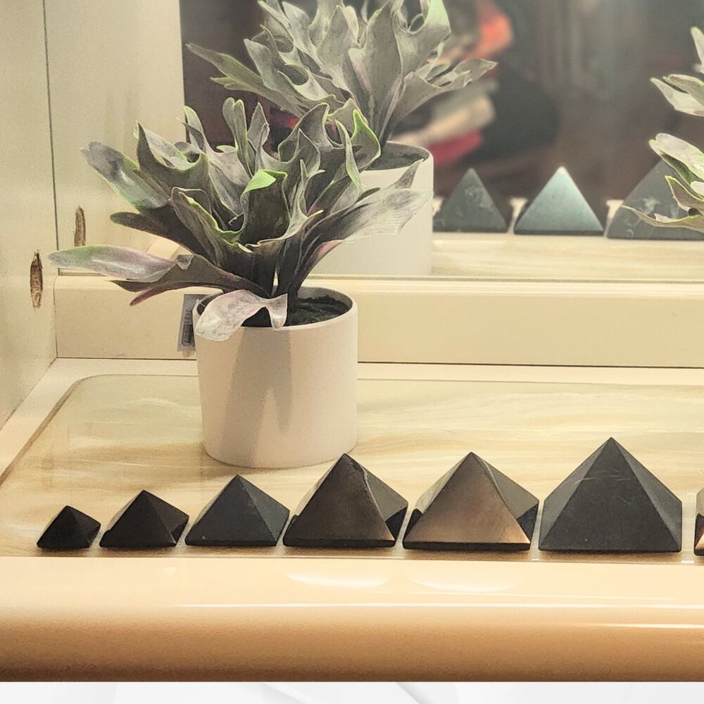 "Authentic 30mm Shungite Pyramid - EMF Protection, Healing Energy Home Decor